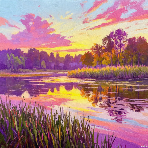 Whispers Of The Evening Lake (PRT-15697-117246) - Canvas Art Print - 60in X 60in