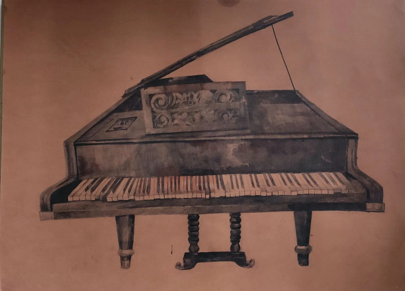 The Piano (ART-7901-117323) - Handpainted Art Painting - 28in X 22in