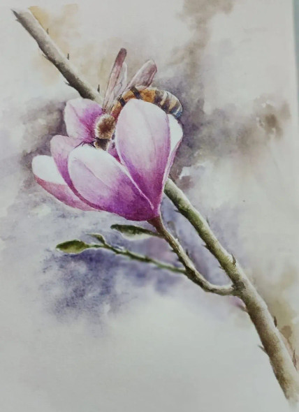 Honey Bee (ART-15604-117363) - Handpainted Art Painting - 11in X 15in