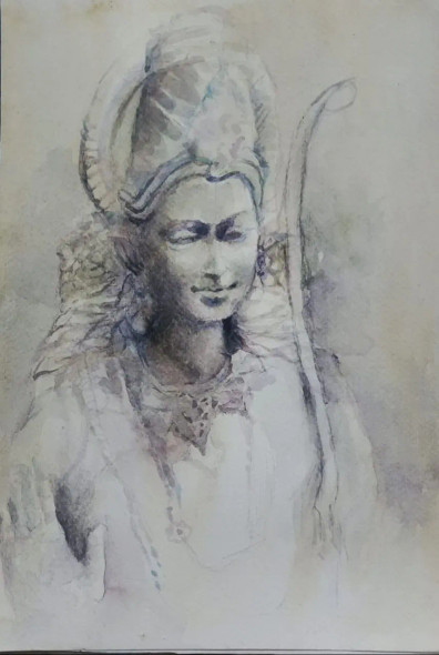 Idol Of Shree RM (ART-15604-117371) - Handpainted Art Painting - 8in X 11in