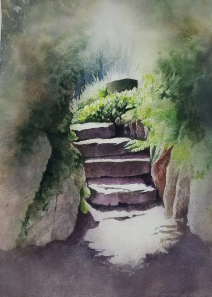 Light And Steps (ART-15604-117313) - Handpainted Art Painting - 11in X 15in