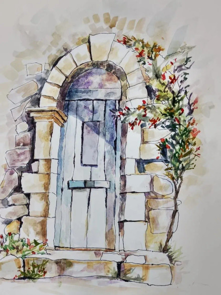 Old  Door (ART-15604-117332) - Handpainted Art Painting - 10in X 14in