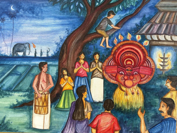 “Spirit Of Theyyam” (ART-17905-117306) - Handpainted Art Painting - 24in X 18in