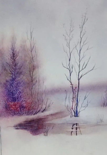 Winter Morning (ART-15604-117310) - Handpainted Art Painting - 11in X 15in