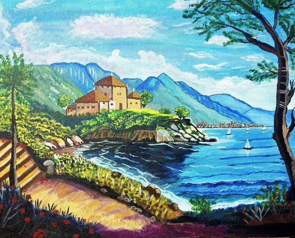 Beauty Of Nainital (ART-17733-117380) - Handpainted Art Painting - 20in X 16in