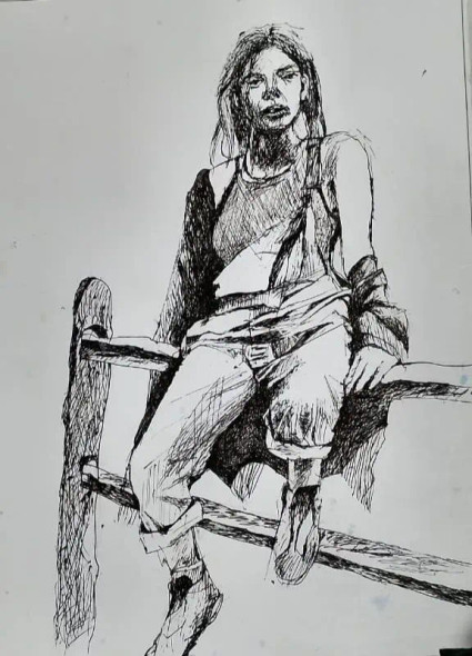 Sketch Of Woman (ART-15604-117315) - Handpainted Art Painting - 10in X 14in