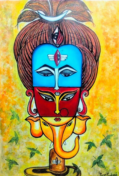 Lord Shiva (ART-17518-117413) - Handpainted Art Painting - 14in X 21in
