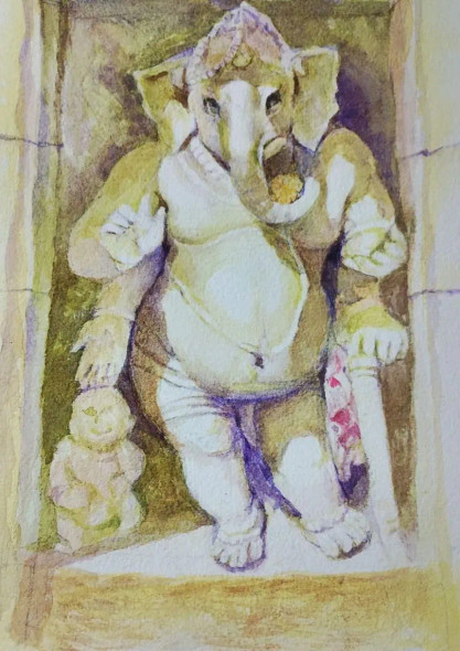 Ganesha (ART-15604-117288) - Handpainted Art Painting - 11in X 15in