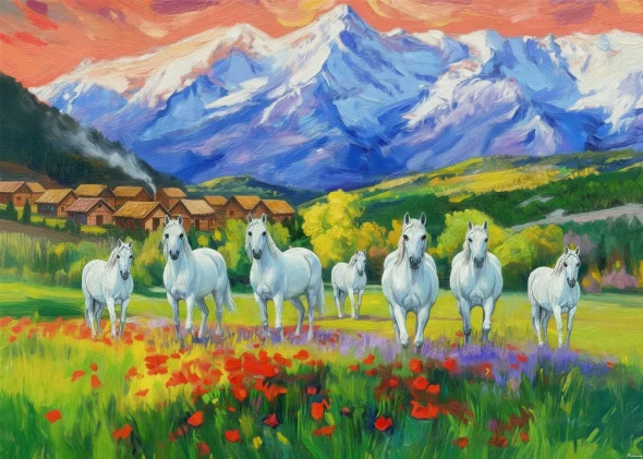 Majestic Stallions Of Alpine Meadow (PRT-15697-117494) - Canvas Art Print - 36in X 26in