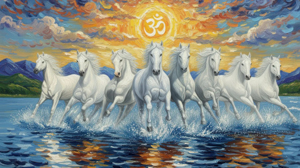 Surya’s Celestial Chariot (PRT-15697-117496) - Canvas Art Print - 30in X 17in