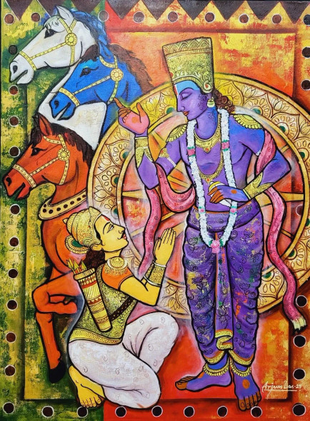 PARTHA SARTHI (ART-82-117462) - Handpainted Art Painting - 36in X 48in