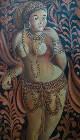Whisper Of The Ajanta: Grace In Stone And Color (ART-17719-117495) - Handpainted Art Painting - 24in X 36in
