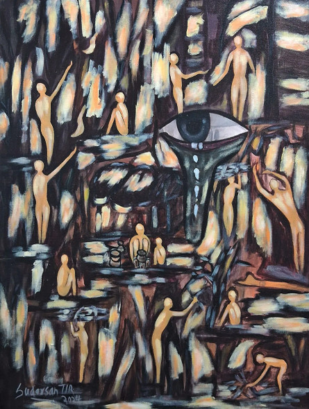 Tears Of Tribe (ART-8924-117489) - Handpainted Art Painting - 18in X 24in