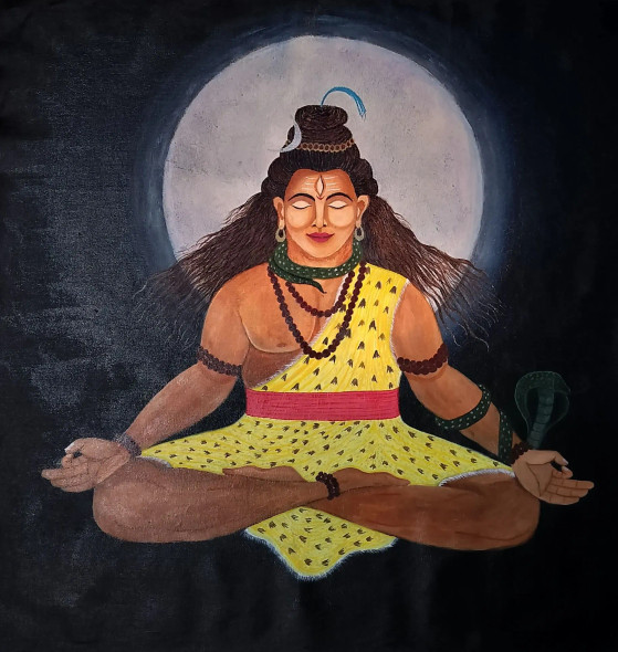 Mahadev Ji (ART-17697-117439) - Handpainted Art Painting - 24in X 24in
