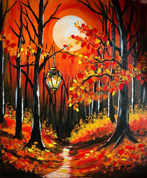 Autumn Glow Pathway (ART-7381-117526) - Handpainted Art Painting - 10in X 12in