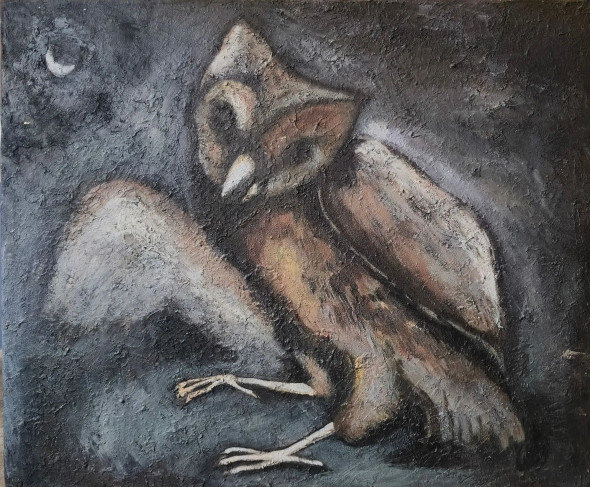 Owl (ART-8812-117552) - Handpainted Art Painting - 23in X 19in