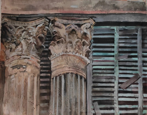 Gothic Old Column (ART-7901-117556) - Handpainted Art Painting - 20in X 16in