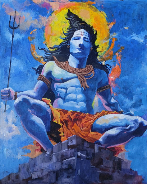 Shiva (ART-7901-117545) - Handpainted Art Painting - 18in X 22in