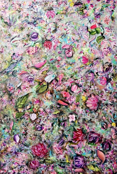 Garden Of Whimsy Acrylic Texture Handmade Painting (ART-8034-115338) - Handpainted Art Painting - 20in X 30in