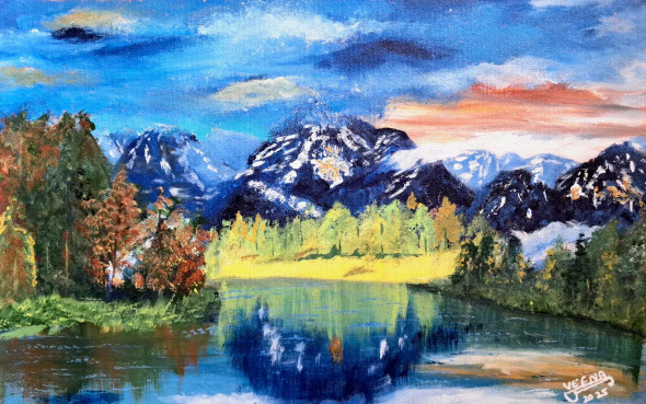 CALM IN THE MOUNTAINS (PRT-15920-117560) - Canvas Art Print - 18in X 11in
