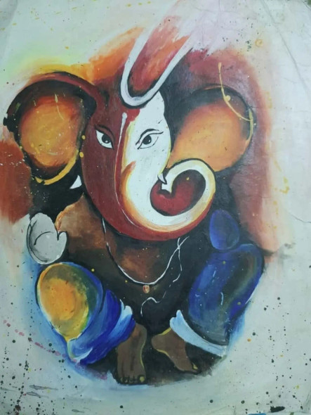 Ganapati (ART-17941-117579) - Handpainted Art Painting - 14in X 18in