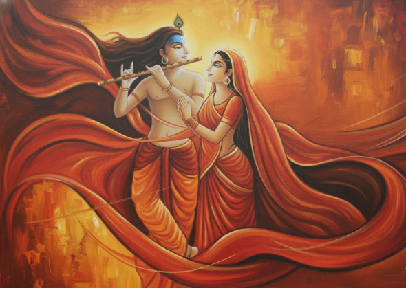 Radha Krishna Painting (ART-3319-117648) - Handpainted Art Painting - 36in X 24in