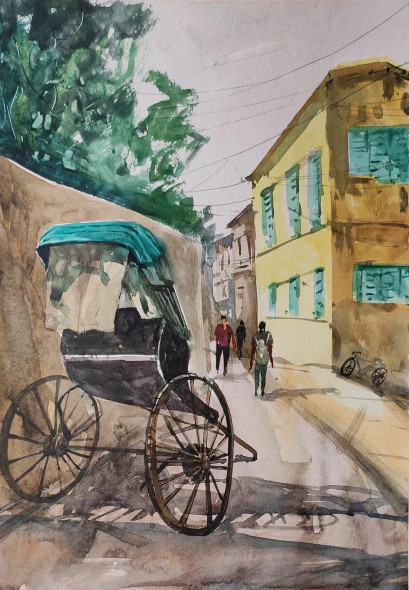 City (ART-7901-117725) - Handpainted Art Painting - 14in X 22in