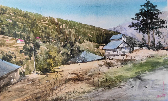 Landscape (ART-7901-117724) - Handpainted Art Painting - 22in X 14in