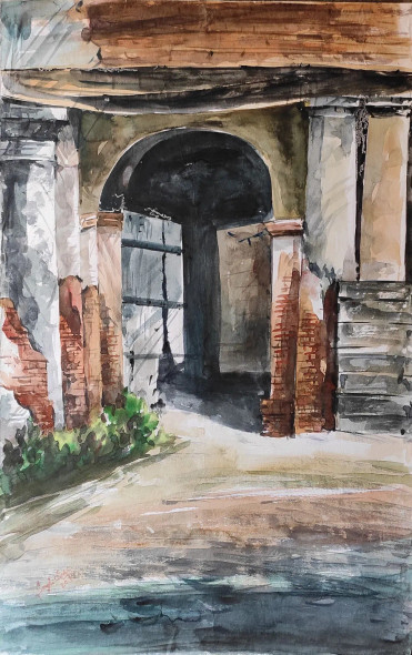 Old Door (ART-7901-117697) - Handpainted Art Painting - 14in X 22in