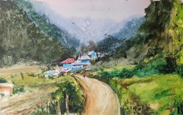 Landscape (ART-7901-117714) - Handpainted Art Painting - 22in X 14in