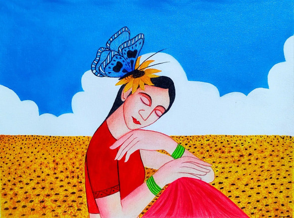 Lonely (ART-17944-117730) - Handpainted Art Painting - 15in X 11in