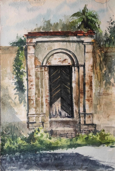 Black Door (ART-7901-117703) - Handpainted Art Painting - 15in X 22in