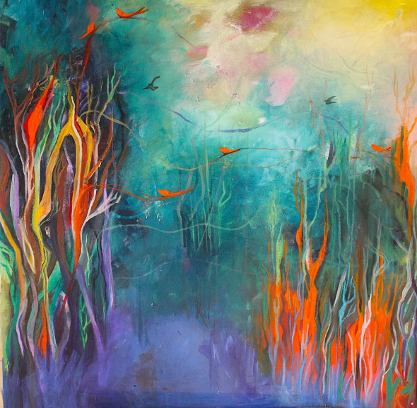 "Mystical Mist" (ART-16388-117682) - Handpainted Art Painting - 35in X 35in