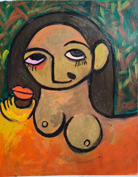 Red Lips (ART-8812-117675) - Handpainted Art Painting - 8in X 9in