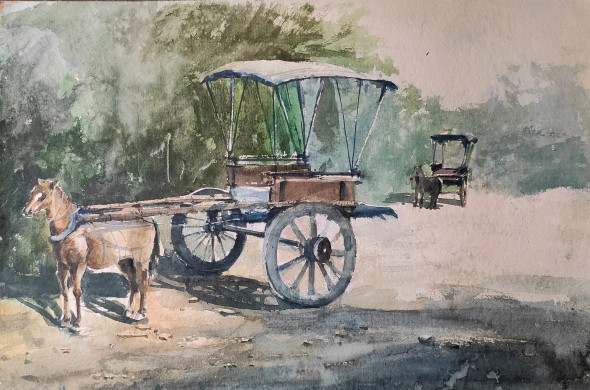 Ekka Gari (ART-7901-117693) - Handpainted Art Painting - 23in X 15in
