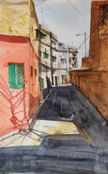 City (ART-7901-117712) - Handpainted Art Painting - 15in X 22in