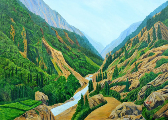 Way To Gangotri I (PRT-2948-117716) - Canvas Art Print - 18in X 13in