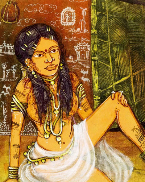 Tribal Painting (ART-17595-117254) - Handpainted Art Painting - 12in X 16in
