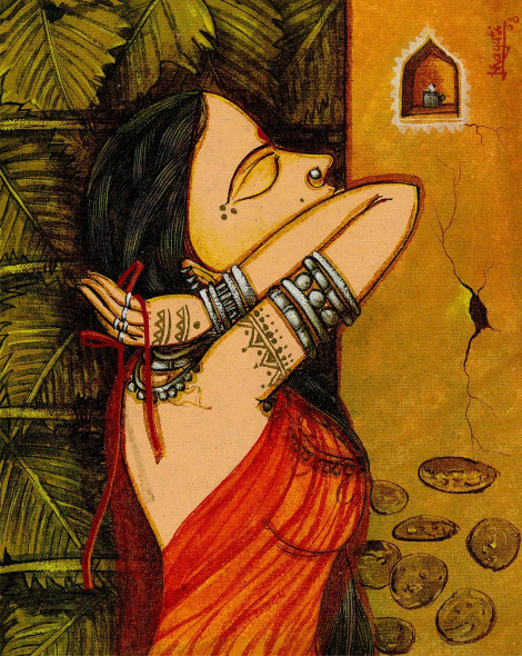 Saura Tribe Pain Ting (ART-17595-117252) - Handpainted Art Painting - 12in X 12in