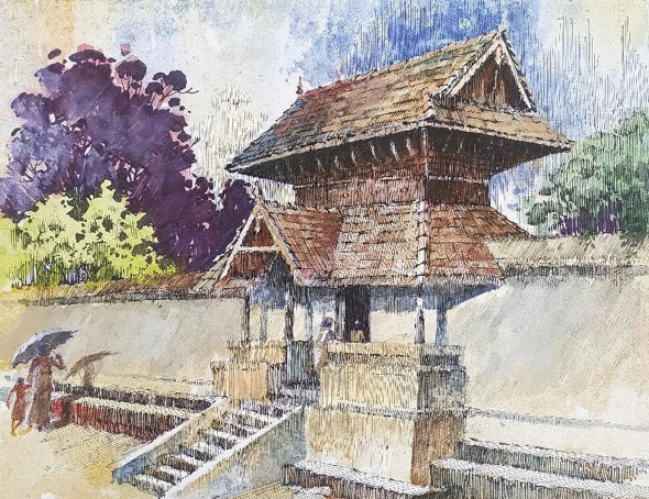 TEMPLE ENTRANCE 2 (ART-662-117784) - Handpainted Art Painting - 13in X 10in