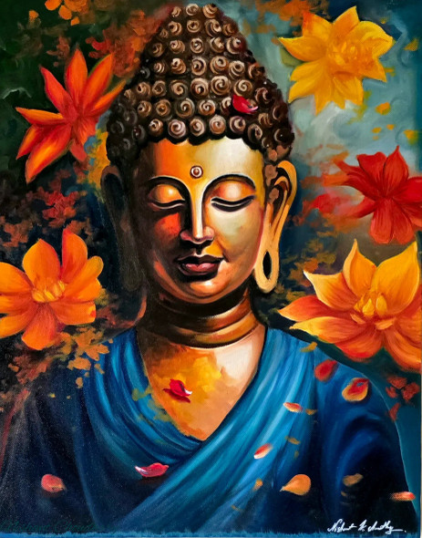 Serenity In Bloom (ART-17843-117798) - Handpainted Art Painting - 16in X 20in