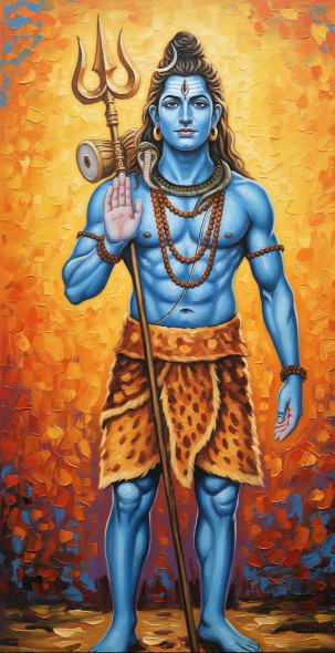 Lord Shiva Painting (ART-3319-117770) - Handpainted Art Painting - 24in X 48in