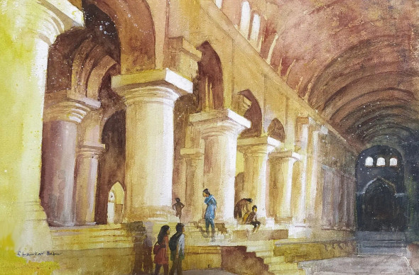MADURAI THIRUMALAI NAIKAR MAHAL (ART-662-117830) - Handpainted Art Painting - 17in X 11in