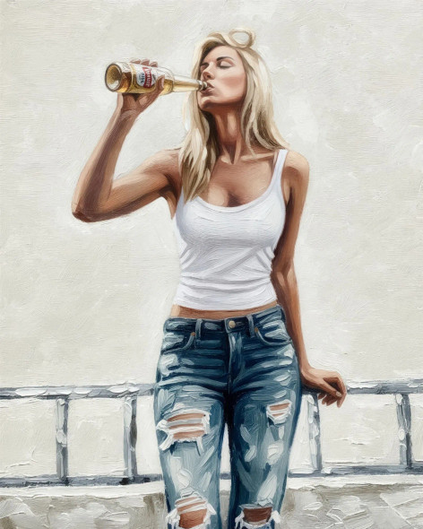 Between Sips And Sunlight (PRT-15697-117805) - Canvas Art Print - 48in X 60in