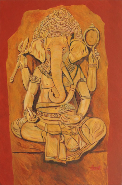 Lord Ganesha In Pensive Mood (PRT-2948-117874) - Canvas Art Print - 12in X 18in
