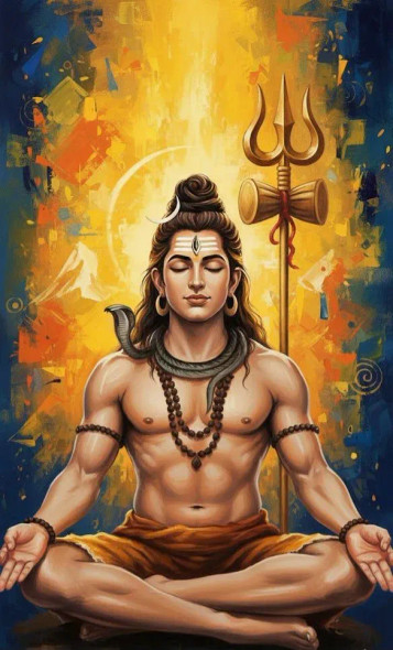 Lord Shiva Painting (ART-3319-117875) - Handpainted Art Painting - 24in X 36in