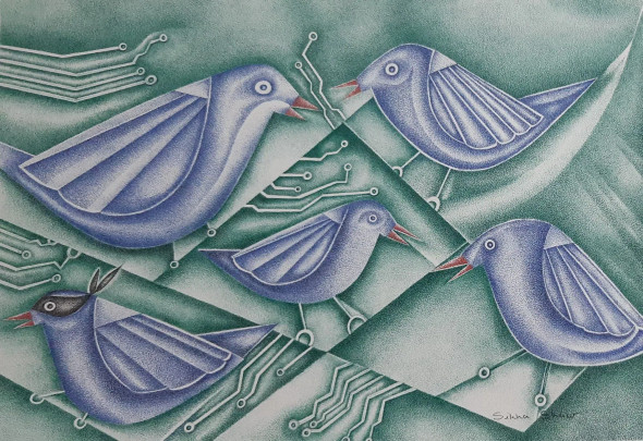 Bird (ART-17761-117857) - Handpainted Art Painting - 16in X 11in
