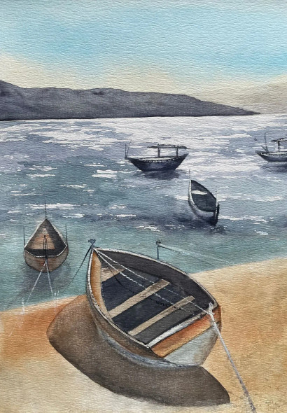 Boats On A Sunny Day (ART-8841-117848) - Handpainted Art Painting - 8in X 11in