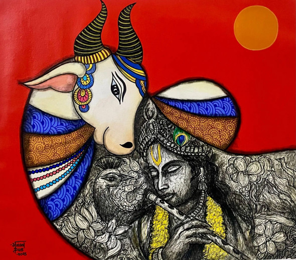 Murlimanohar 2 (ART-7129-117894) - Handpainted Art Painting - 32in X 28in