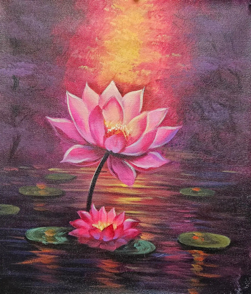 Lotus Painting (ART-6706-117933) - Handpainted Art Painting - 15in X 15in
